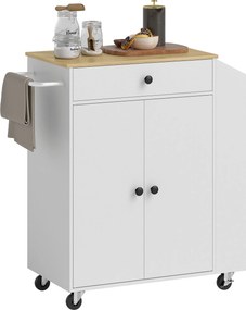 Carrinho Ilha de Cozinha com Rodas com Gaveta Suporte para Temperos de 3 Níveis e Prateleira Ajustável 82x38x86,5 cm  Branco