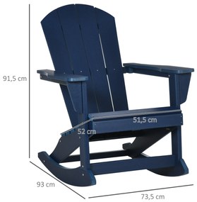Outsunny Cadeira Adirondack Baloiço de Jardim Baloiço para Exterior Estilo Adirondack de HDPE para Varanda Pátio Carga Máxima 120kg 73,5x93x91,5cm Azul Escuro
