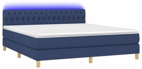 Cama box spring c/ colchão e LED 160x200 cm tecido azul