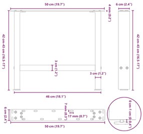 Pés para mesa de centro antracite 2 peças 50x(42-43) cm aço
