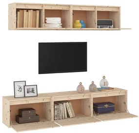 Conjunto de armário de TV 5 pcs madeira de pinho maciça