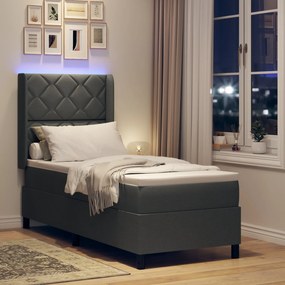Cama Box Spring vidaXL com Colchão e LED Cinza Escuro 90x190 cm Tecido