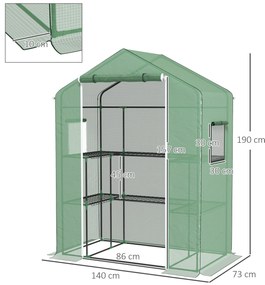 Estufa de Jardim Estufa com 1 Porta 2 Janelas e Prateleiras de 2 Nívei