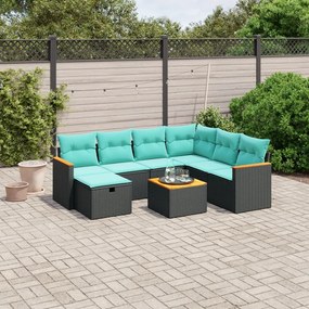 vidaXL 8 pcs conjunto de sofás p/ jardim c/ almofadões vime PE preto