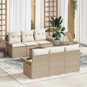 vidaXL Conjunto de Sofá de Jardim de 7 Peças com Almofadas Bege Rattan Sintético Acácia