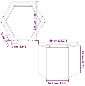 Vaso/floreira de jardim hexagonal 69x60x45cm aço verde azeitona