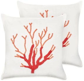 Conjunto de 2 almofadas decorativas com motivo de coral em algodão branco 45 x 45 cm CORAL Beliani