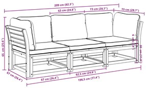 3 pcs conjunto lounge de jardim c/ almofadões acácia maciça
