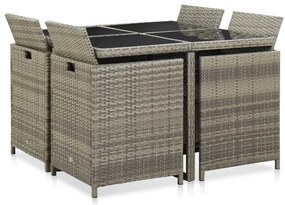 9 pcs conjunto jantar exterior c/ almofadões vime PE cinzento
