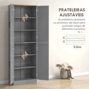 Armário de Cozinha com 4 Portas e Prateleiras Ajustáveis Anti-Tombo 60x30x171 cm Cinzento