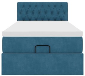 Estrutura cama otomana com colchão azul escuro 90x190cm veludo