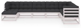 8 pcs conjunto lounge de jardim com almofadões pinho maciço