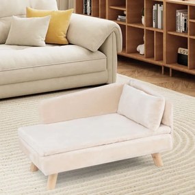 Cama elevada para animais de estimação 81 x 51 x 47 cm  com almofada e travesseiro removíveis, pernas de madeira e encosto alto