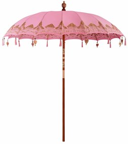 vidaXL Guarda-sol Outros Manual Rosa x 260 cm Algodão e madeira sólida