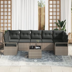 Conjunto de Sofá de Jardim de 8 Peças com Almofadas Cinza Polirattan