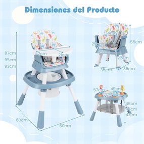 Cadeira alta Refeição conversível para bebés 16 em 1 com bandeja removível e arnês de 5 pontos Assento elevatório Mesa para blocos de construção Azul