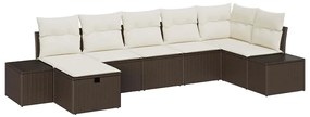 Conjunto de sofá de jardim de 7 peças com almofadas marrons em rattan