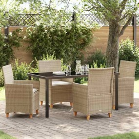vidaXL Conjunto de Jantar de Jardim de 5 Peças com Almofadas Bege Rattan Sintético
