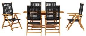 Conjunto de Jantar para Jardim Manual 7 pcs Preto