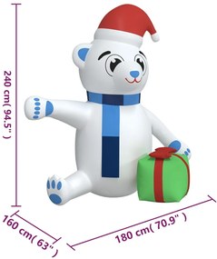 Urso de Natal insuflável com luzes LED 240 cm
