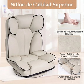 Cadeira de Chão Giratória, 55 x 55-117 x 20-76 cm, Encosto Reclinável de 90 a 180 Graus, Bege