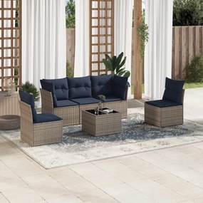 vidaXL 6 pcs conjunto sofás p/ jardim c/ almofadões vime PE cinzento