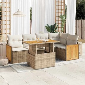 vidaXL 6 pcs conjunto sofás jardim com almofadões vime PE/acácia bege