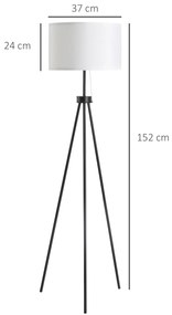 Candeeiro de Pé Moderno Candeeiro de Pé para Sala de Estar com Ecrã Redondo Tripé e Suporte para Lâmpada E27  Ø37x152 cm Branco e Preto