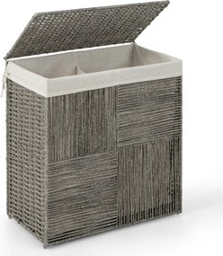 Cesto para roupa suja dobrável em rattan 110 L  com tampa e pegas práticas Saco com forro amovível Saco para roupa suja Casa de banho Cinzento