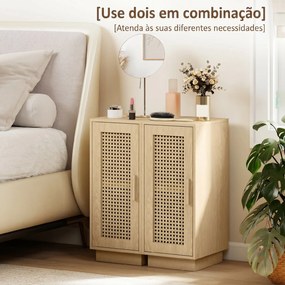 Conjunto de 2 Mesas de Cabeceira com Porta de Vime Mesas de Cabeceira Estilo Boho Prateleira Ajustável Madeira