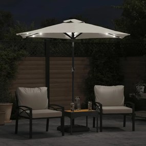 Guarda-sol jardim c/ LEDs e poste de aço 225x225x212 cm branco