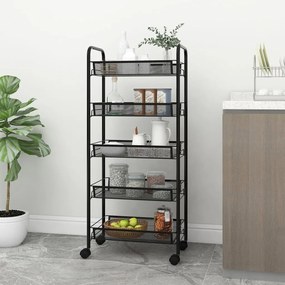 vidaXL Carrinho de cozinha com 5 prateleiras ferro 46x26x105 cm preto