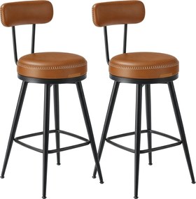 Conjunto de 2 bancos altos giratórios com encosto, couro sintético 54 x 54 x 90,5 cm castanho