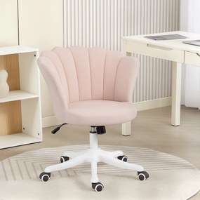 Cadeira de escritório em veludo, cadeira de Toucador com encosto em forma de pétala, altura ajustável, 69 x 64 x 80-90 cm, rosa