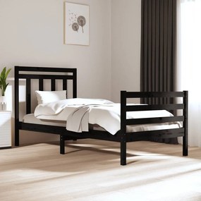 vidaXL Estrutura cama pequena solteiro 75x190 cm madeira maciça preto