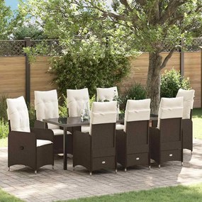 vidaXL Conjunto de Jantar de Jardim 9 Peças com Almofadas Castanho Rattan