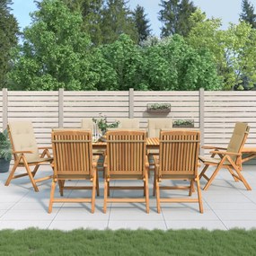 vidaXL Cadeiras de jardim reclináveis c/ almofadões 8 pcs teca maciça