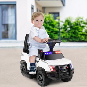 Carro de Polícia Elétrico para Crianças Bateria 6V com Megafone Alarme Luz para 18-60 Meses 62 x 44 x 43 cm Branco