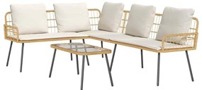 Conjunto de Sofá de Jardim 2 Peças com Almofadas em Rattan Natural