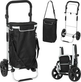 HOMCOM Carrinho de Compras Dobrável 40 L 45,5x35,5x97 cm Bolsa Isotérmica Preto | Aosom Portugal