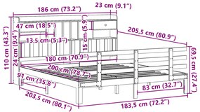 Cama com estante sem colchão 180x200 cm pinho maciço branco