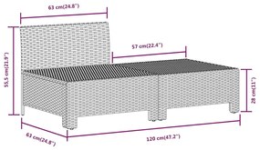 2 pcs conjunto lounge de jardim c/ almofadões vime PE cinzento