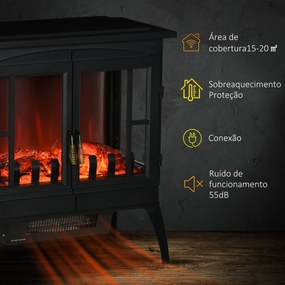 Lareira Elétrica 1000W/2000W com Luzes LED Chamas Realistas e Proteção Contra Superaquecimento para 15-20 ㎡ 60x37x60,5 cm Preto