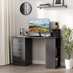 Secretária para computador com 3 gavetas e 3 prateleiras abertas, 120 x 49 x 72 cm, secretária com arrumação reversível, estilo moderno, secretária pa