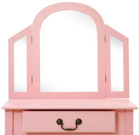 Toucador c/ banco 65x36x128 cm MDF e madeira de paulownia rosa