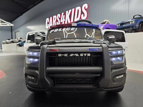 Carro Infantil bateria 12V Dodge RAM Policia, Pneus Borracha, Assento de couro Preto