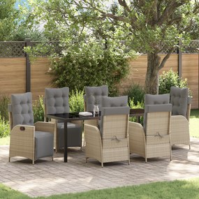 Conjunto de Jantar de Jardim 7 Peças Bege Rattan Poliéster