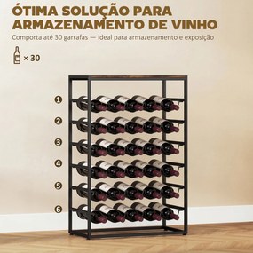 Garrafeira para 30 Garrafas de 6 Níveis com Superfície de Madeira Estilo Industrial 59x30x88,5 cm Castanho Rústico