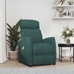 vidaXL Poltrona elevatória de massagens tecido verde-escuro