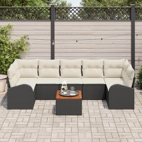 Conjunto de Sofá de Jardim vidaXL 8 Peças com Almofadas Preto Rattan P